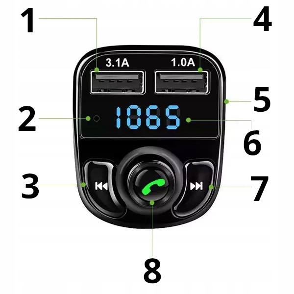 Transmiter FM ładowarka Bluetooth MP3 2x USB Model X8