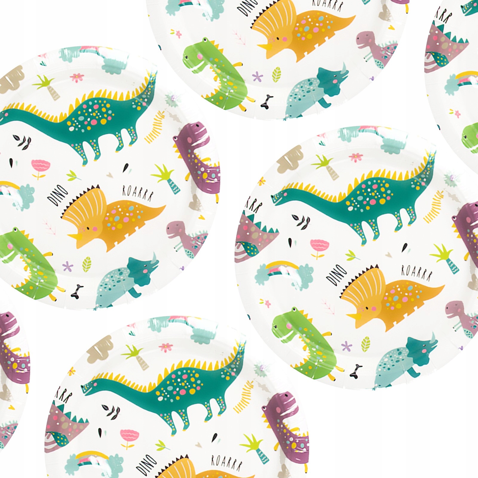 Zestaw Talerzyki i Kubeczki Kolorowe Dinozaury 6 kubeczków 6 talerzyków Pojemność 220 ml