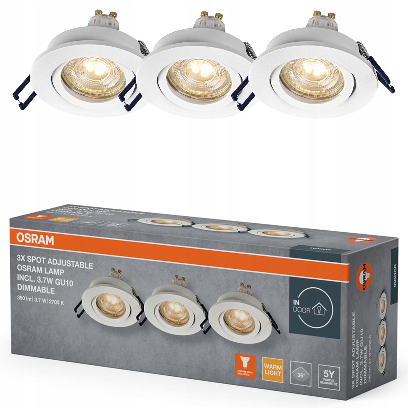 3x Podomítkové stropní svítidlo Halogenové Led Spot 3.7W GU10 2700K Pohyblivé