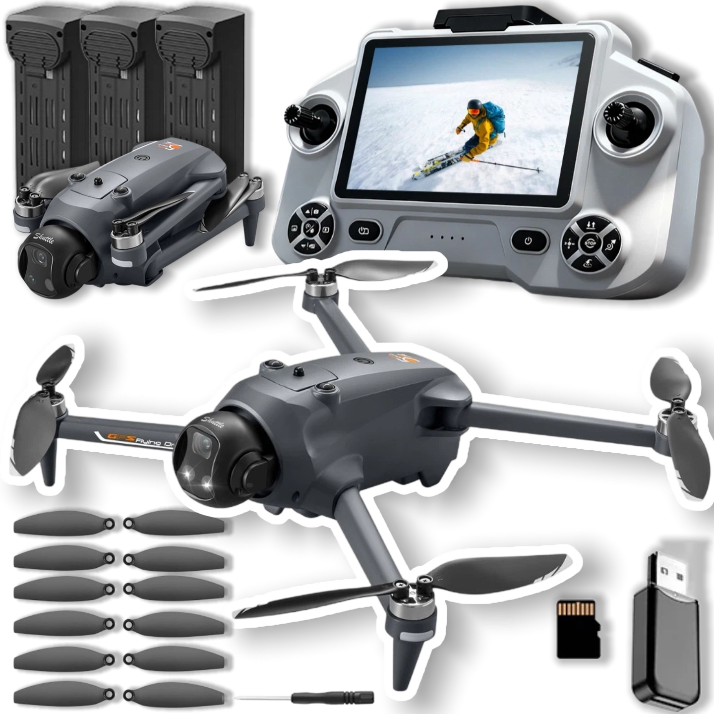 Dron Hračka LCD Kontroler 2 Kamery Gps Wifi 5G 3x Aku Dosah 4000 m 25 min