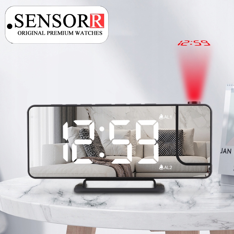 ZEGAR ELEKTRONICZNY LED BUDZIK CYFROWY Z LUSTREM Z PROJEKTOREM LASEROWYM Szerokość całkowita 18.5 cm