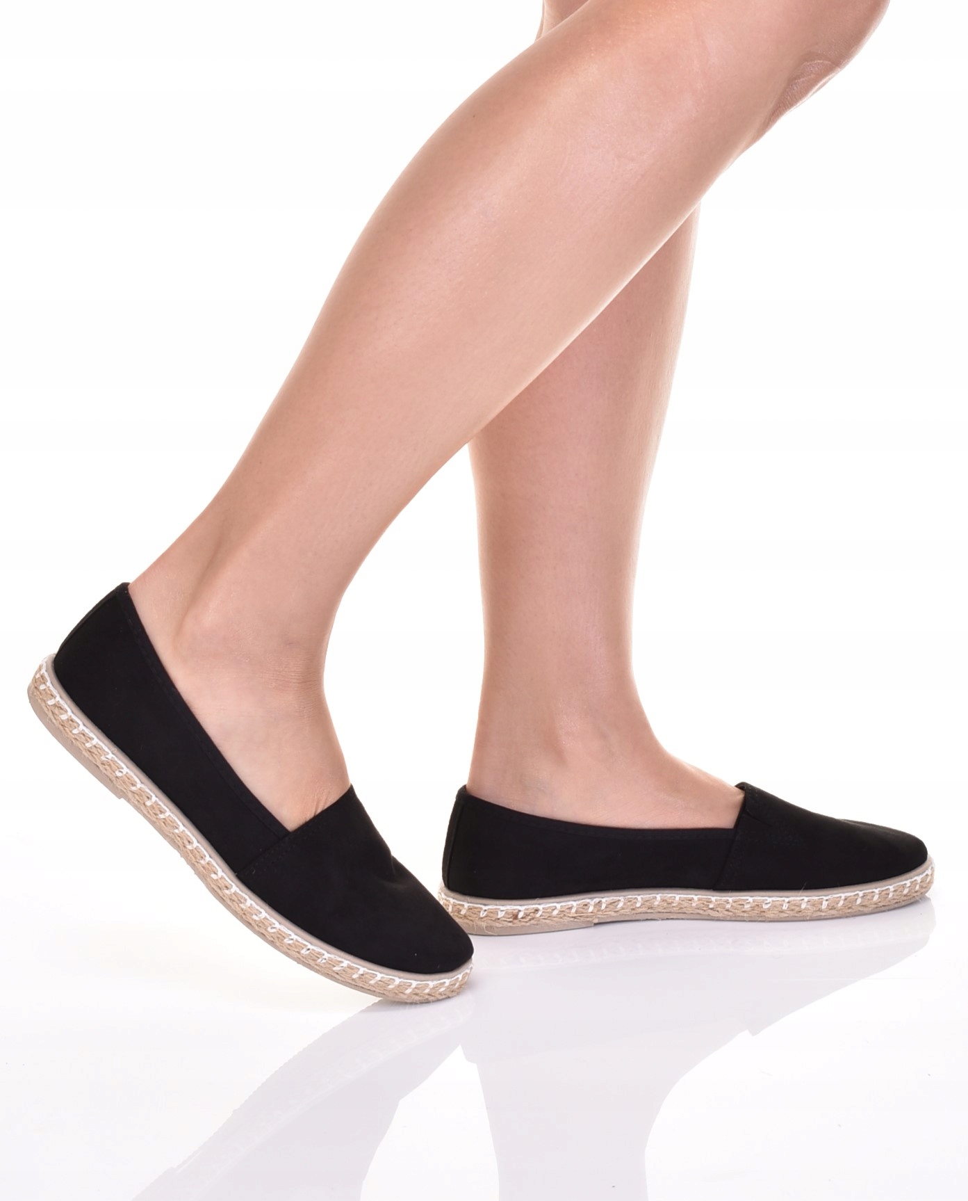 ELEGANCKIE ESPADRYLE DAMSKIE LEKKIE TENISÓWKI WSUWANE CZARNE Długość wkładki 23.5 cm