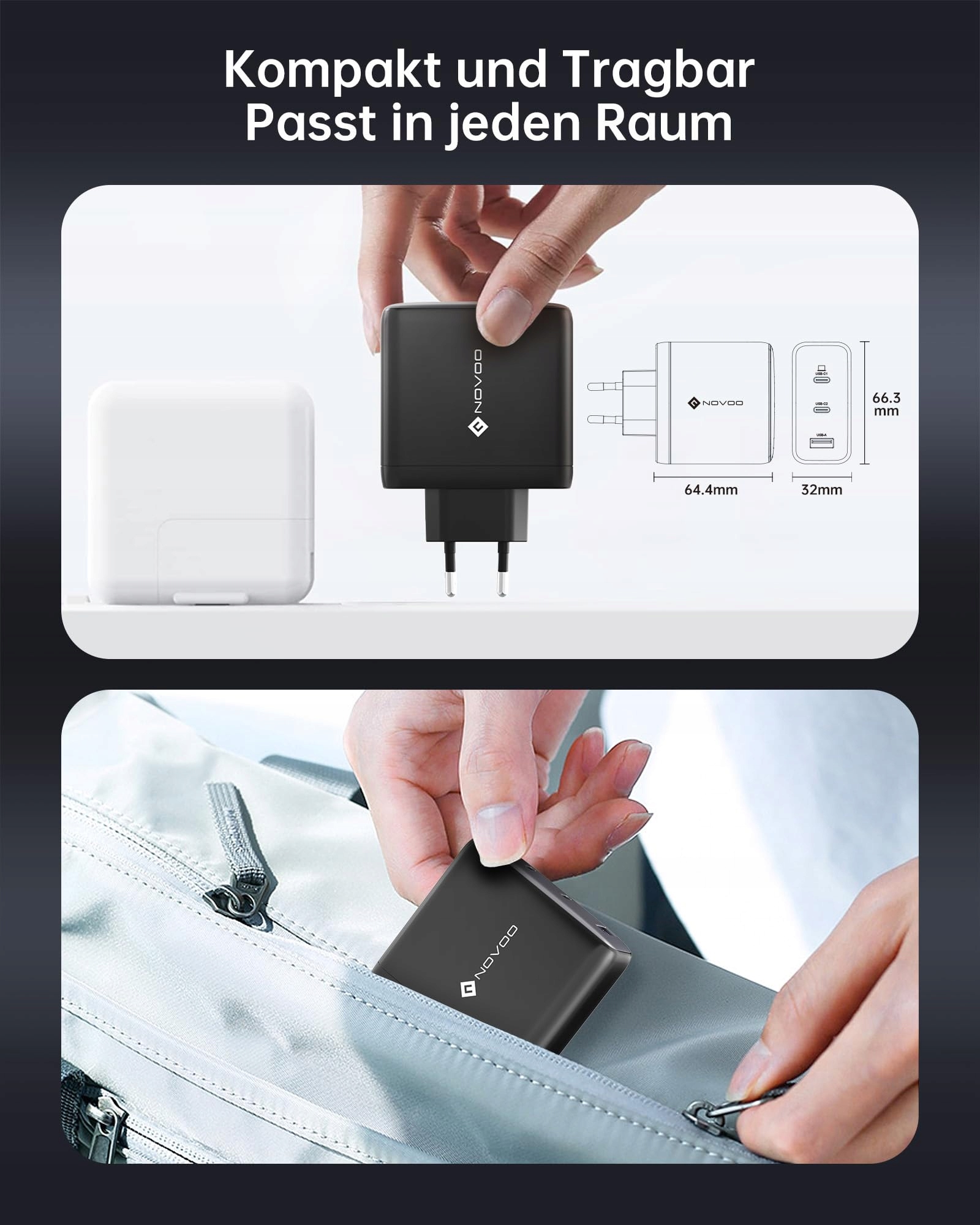 Ładowarka USB C 120 W NOVOO GaN – ładowarka 3-portowa USB C — miniatura 5