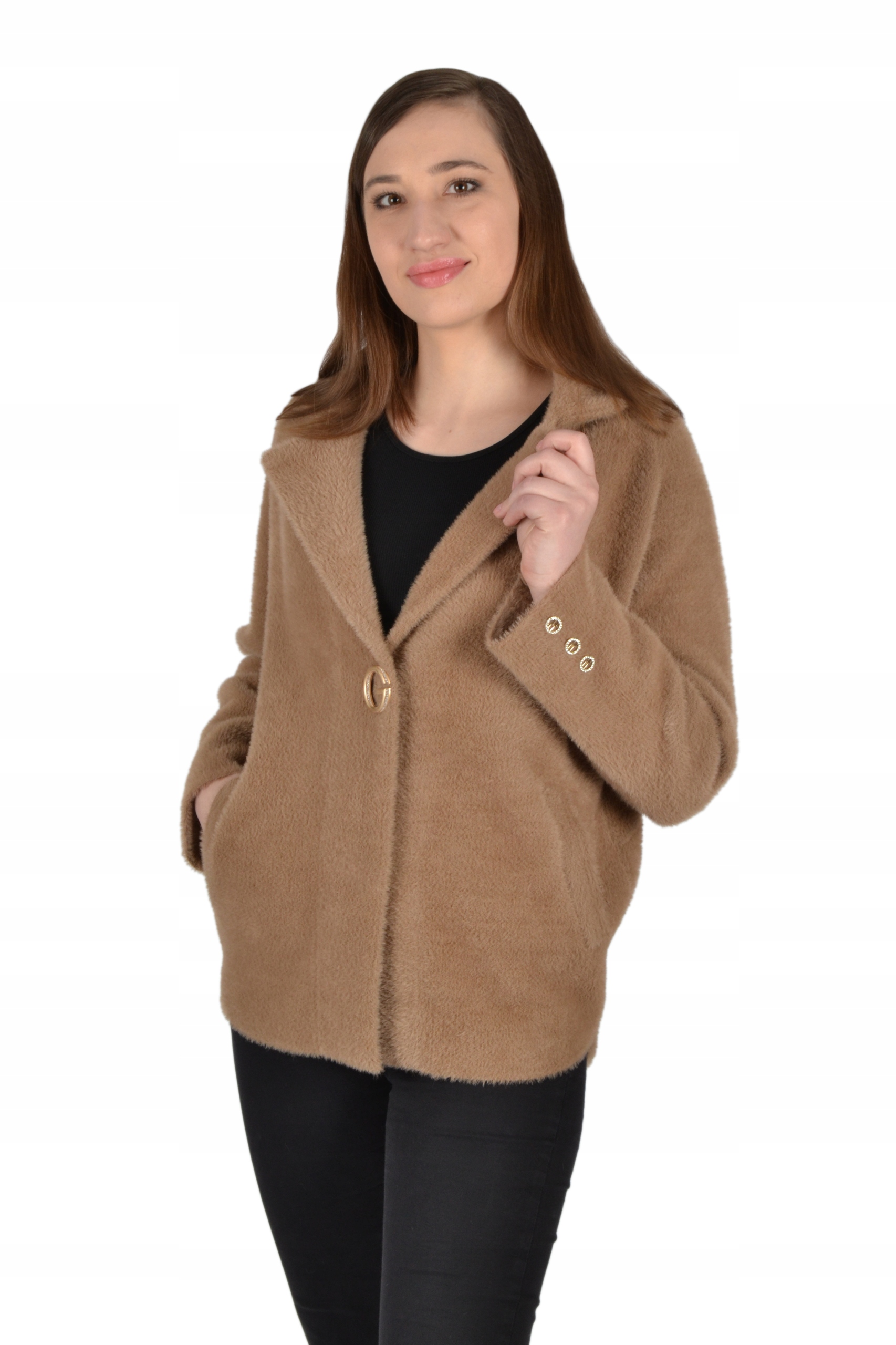 Kurtka Żakiet Marynarka Alpaka Kołnierz Oversize