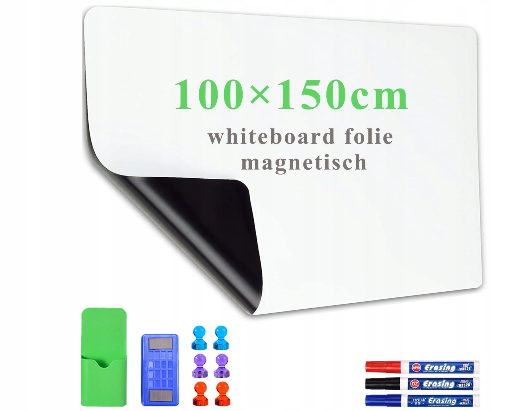 ELASTYCZNA TABLICA MAGNETYCZNA SAMOPRZYLEPNA NA ŚCIANĘ 100X150 z pisakami