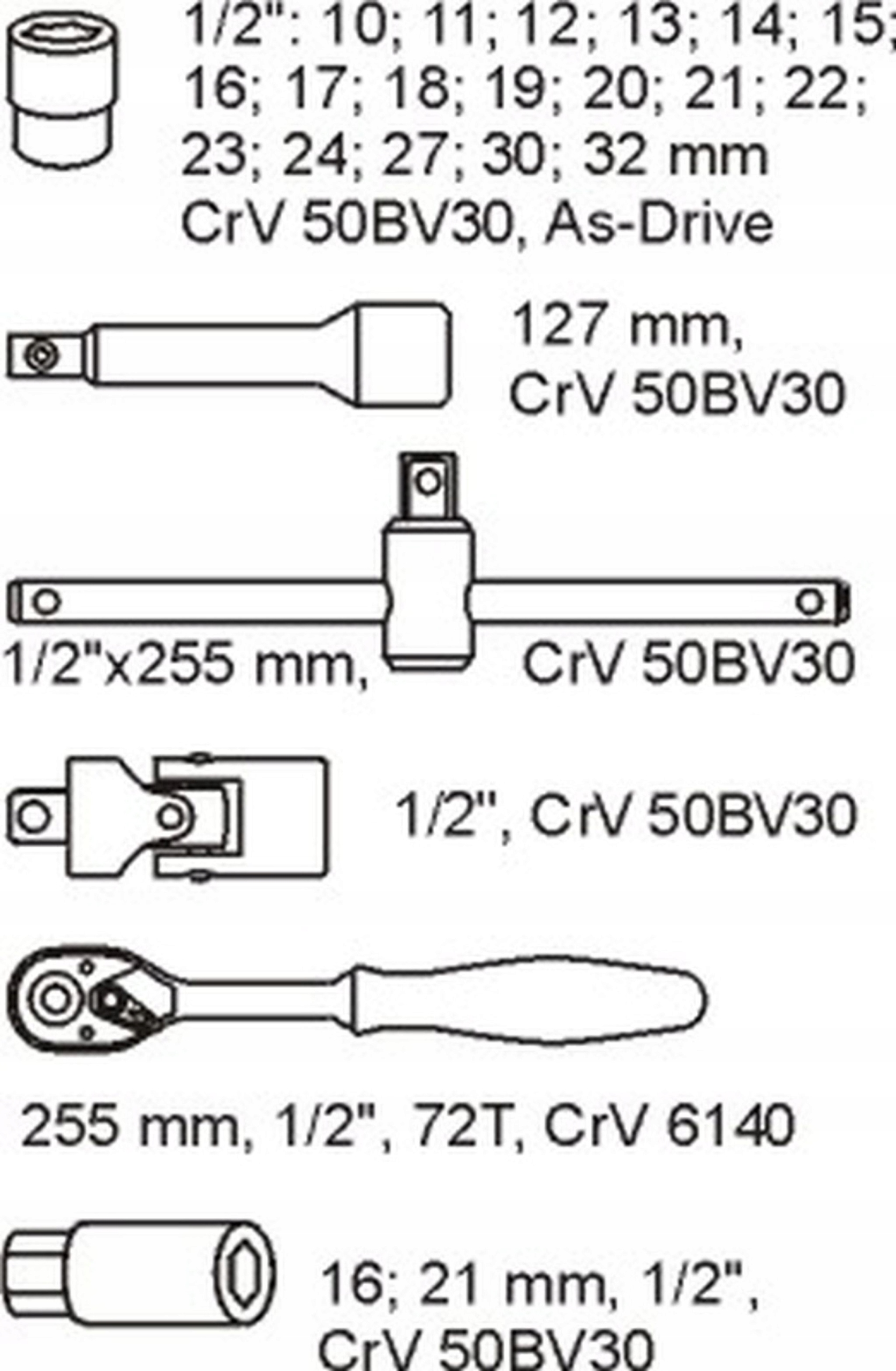 Sada Náradia Yato YT-5537 1/2', 24-dielna