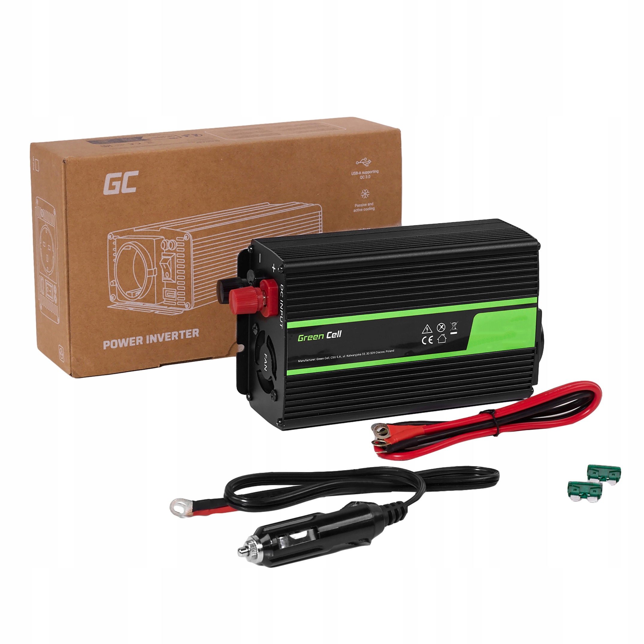 Przetwornica samochodowa Green Cell inwerter napięcia 24V 300W 600W USB Napięcie wejściowe 24 V