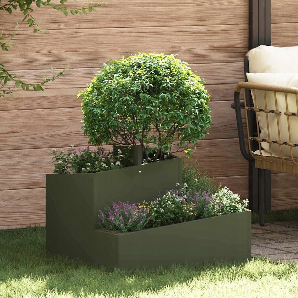 Záhradný kvetináč olivový 60 x 60 x 50 cm oceľ