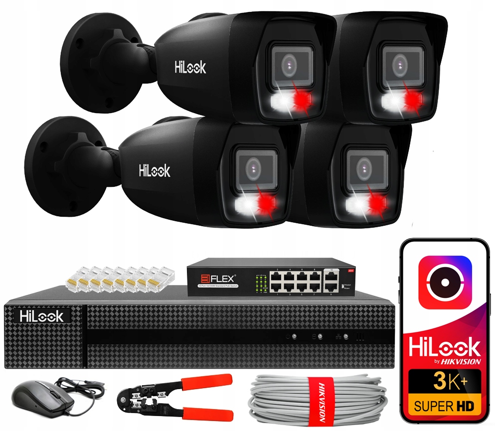 Sada pro monitorování Ip 6MPx Hikvision HiLook 4 Ip kamery Switch Eiflex