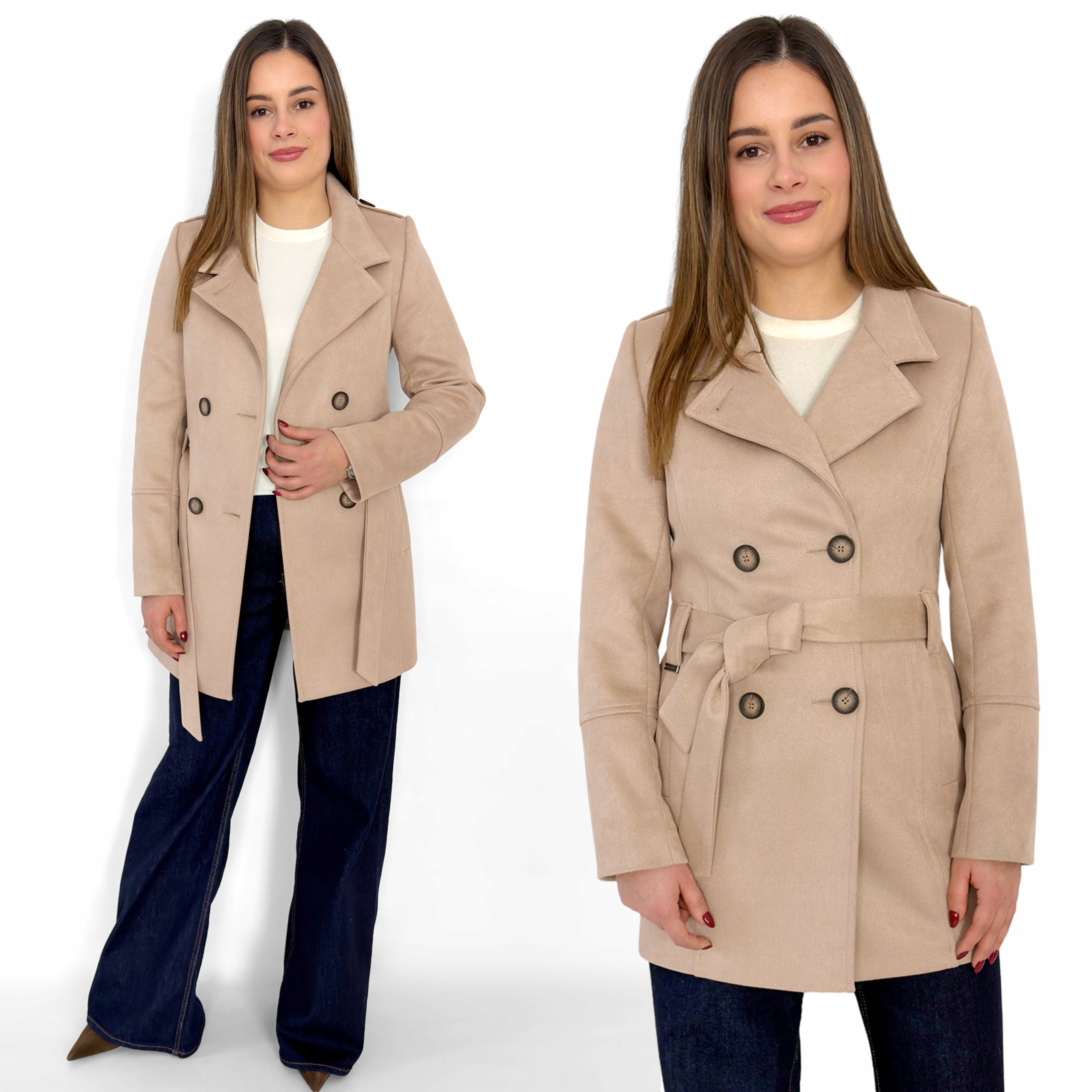 Dámský jarní lehký dvouřadý kabát se stojáčkem Klara béžová Estodo