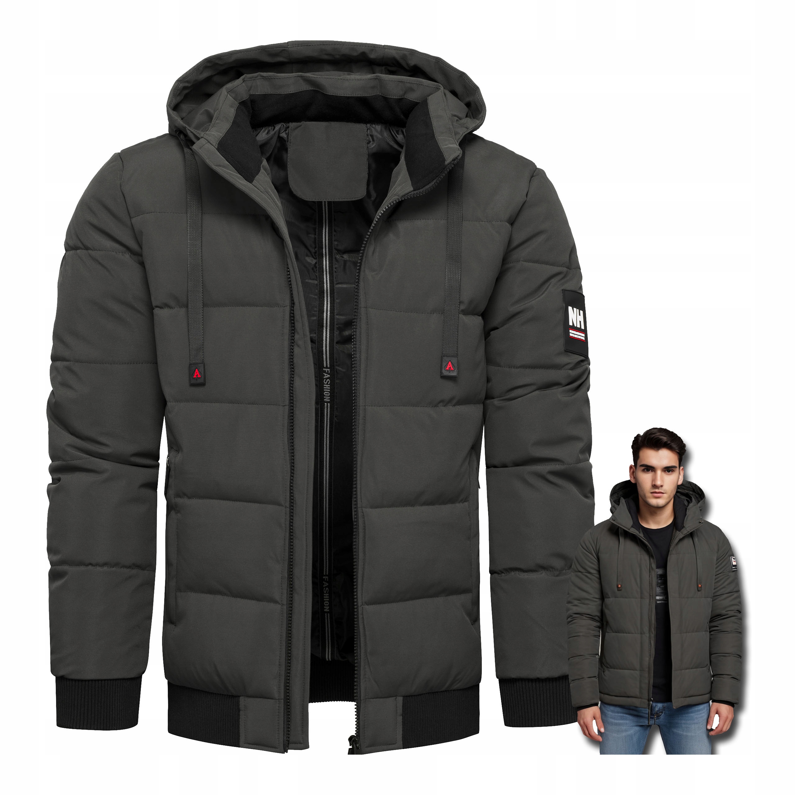 Zimní Bunda s odnímatelnou kapucí Grafitová, prošívaná, zateplená, velikost S