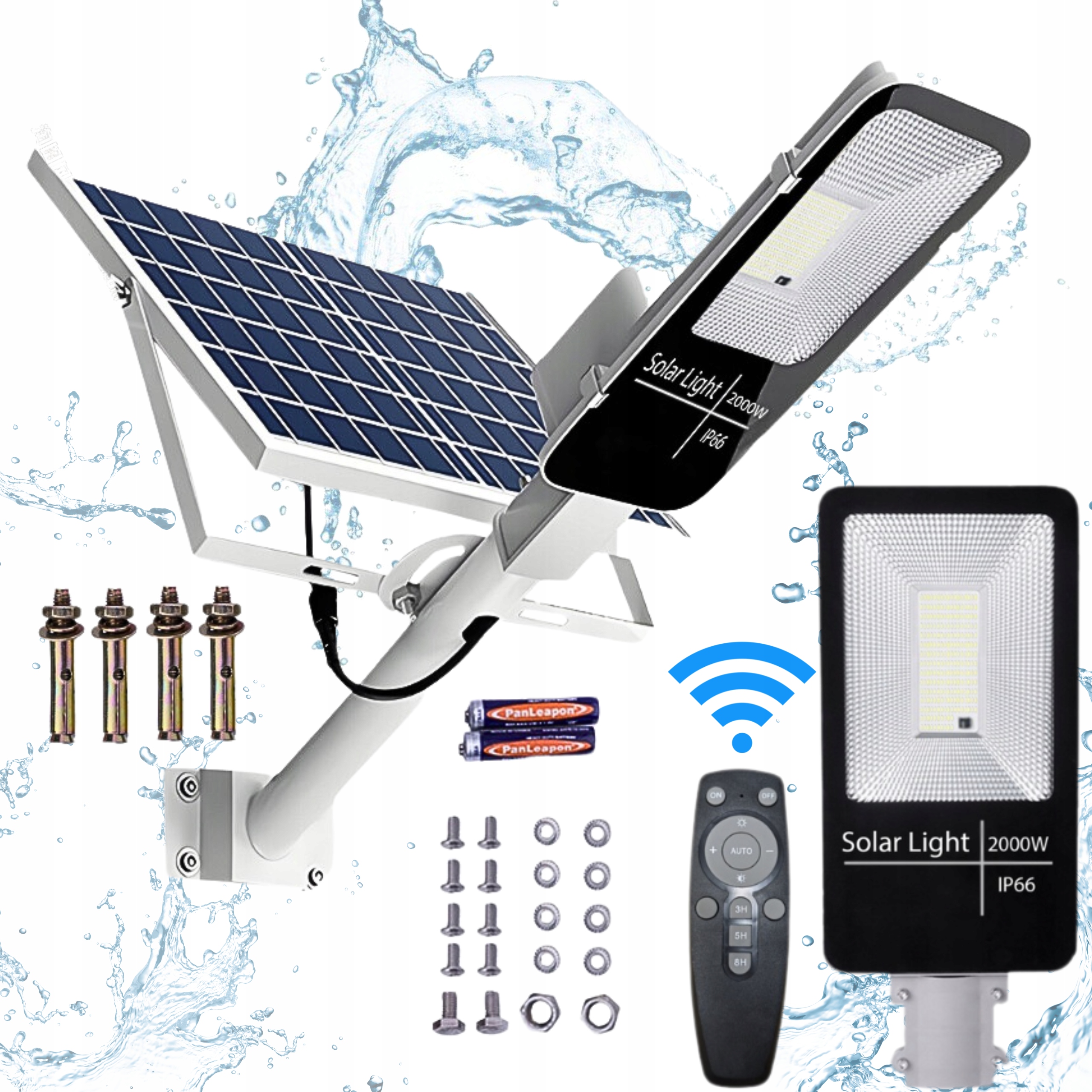 Lampa Solarna Uliczna Mocna Led 2000W Latarnia Czujnik Zmierzchu Pilot