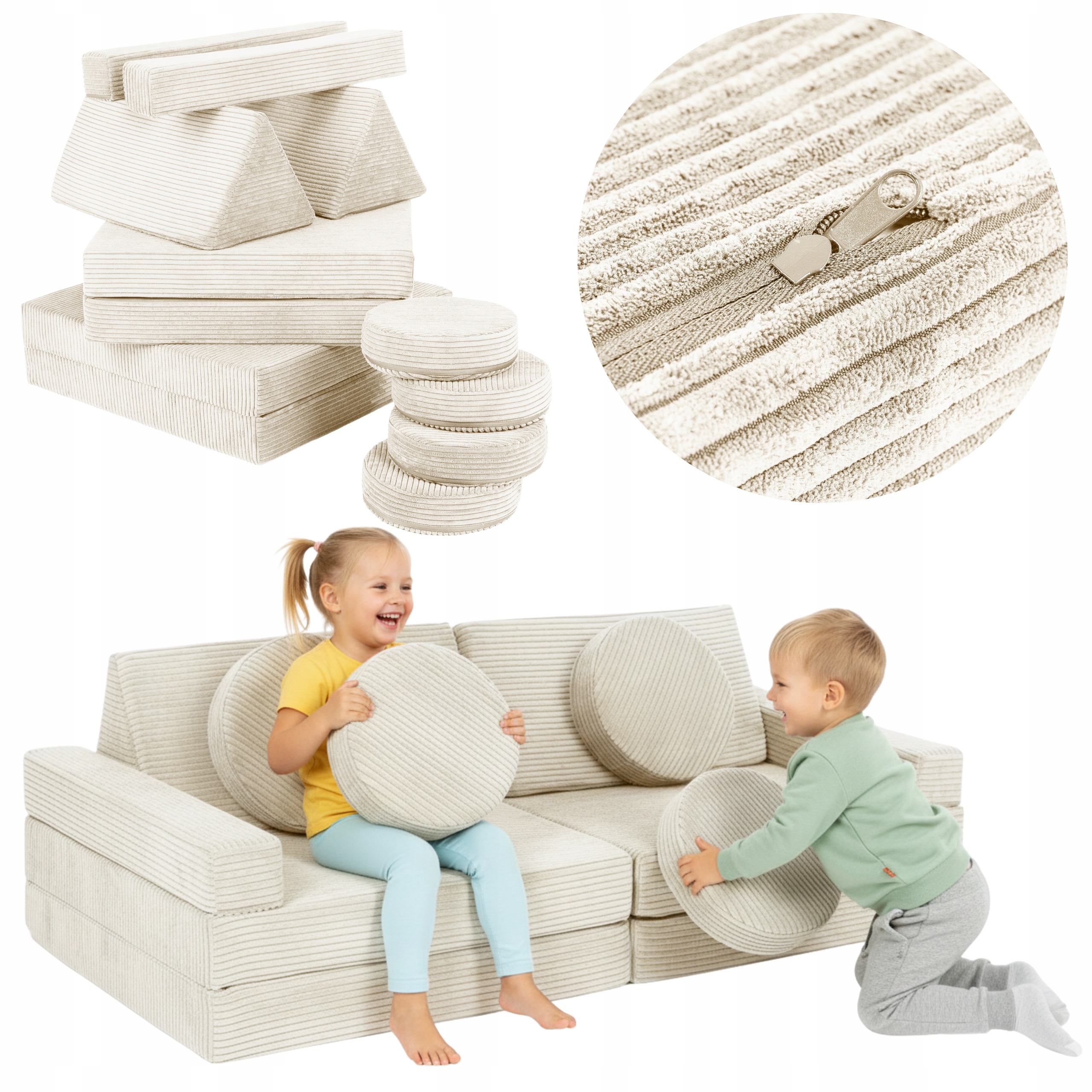 WIELOFUNKCYJNA SOFA MODUŁOWA DLA DZIECKA, PLAC ZABAW, KLOCKI PIANKOWE – BEŻ