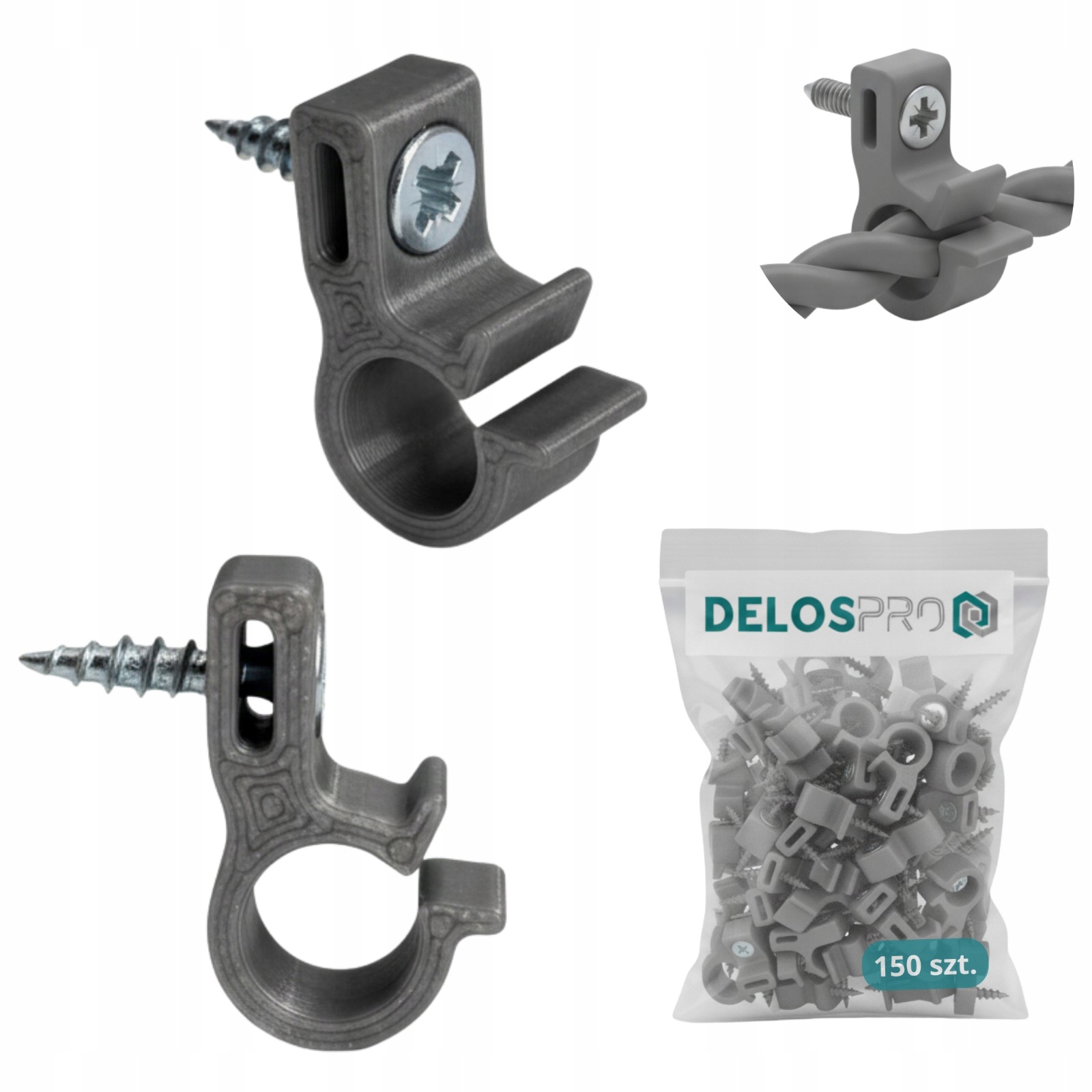 Univerzální šroubovací háčky na girlandy s dekoračními světly, šedé, 150 ks