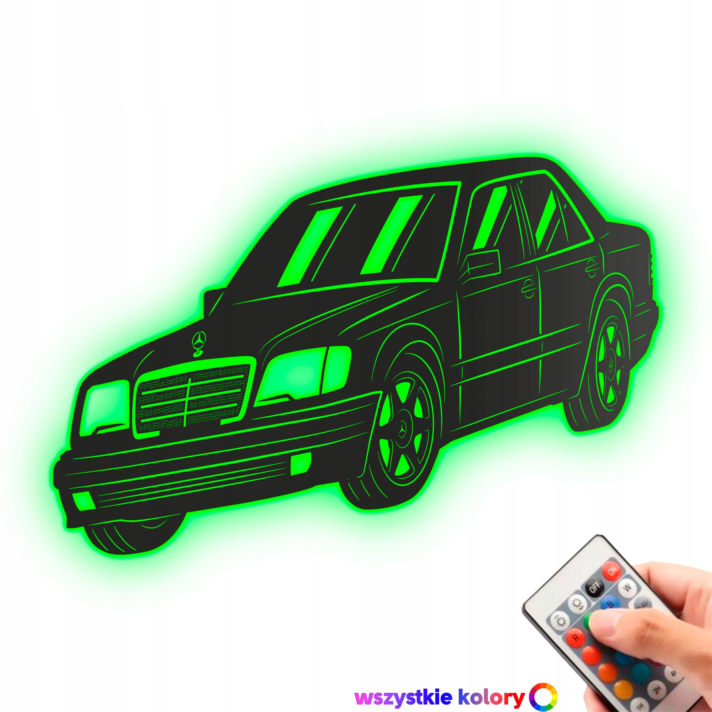 Dřevěný 3D obraz Mercedes Benz W124 Nástěnný Dárek Noční Lampa Led XL