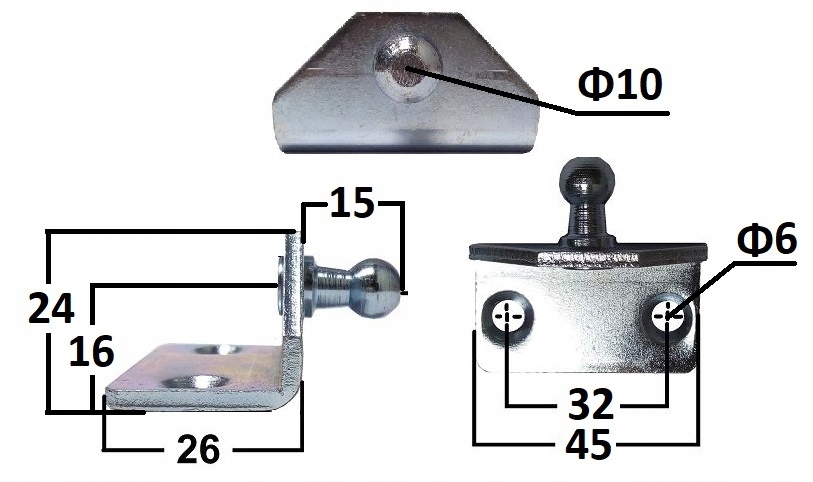 

Wspornik kątowy sworzeń kulowy zewn. 10mm dł. 45mm