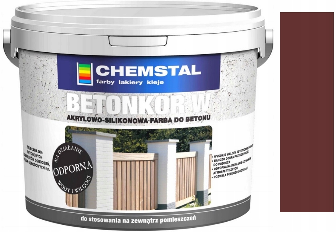 Chemstal Farba Do Betonu Ogrodzeń Betonkor W Akrylowo-silikono. Brązowy 10L