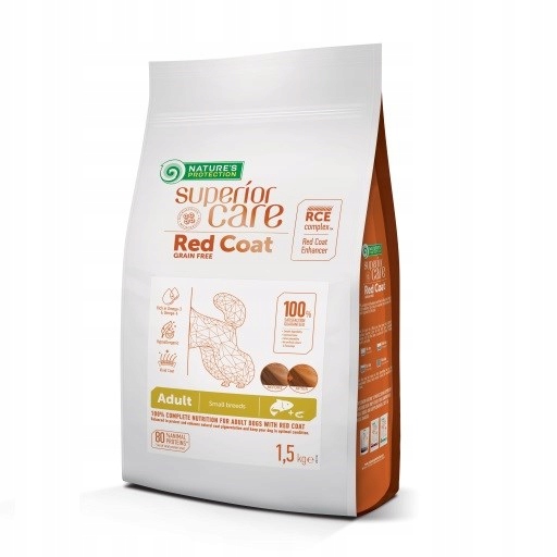 Levně Nature's Protection Red Coat Bezobilné krmivo s lososem a krillem pro dospělé psy malých plemen 1