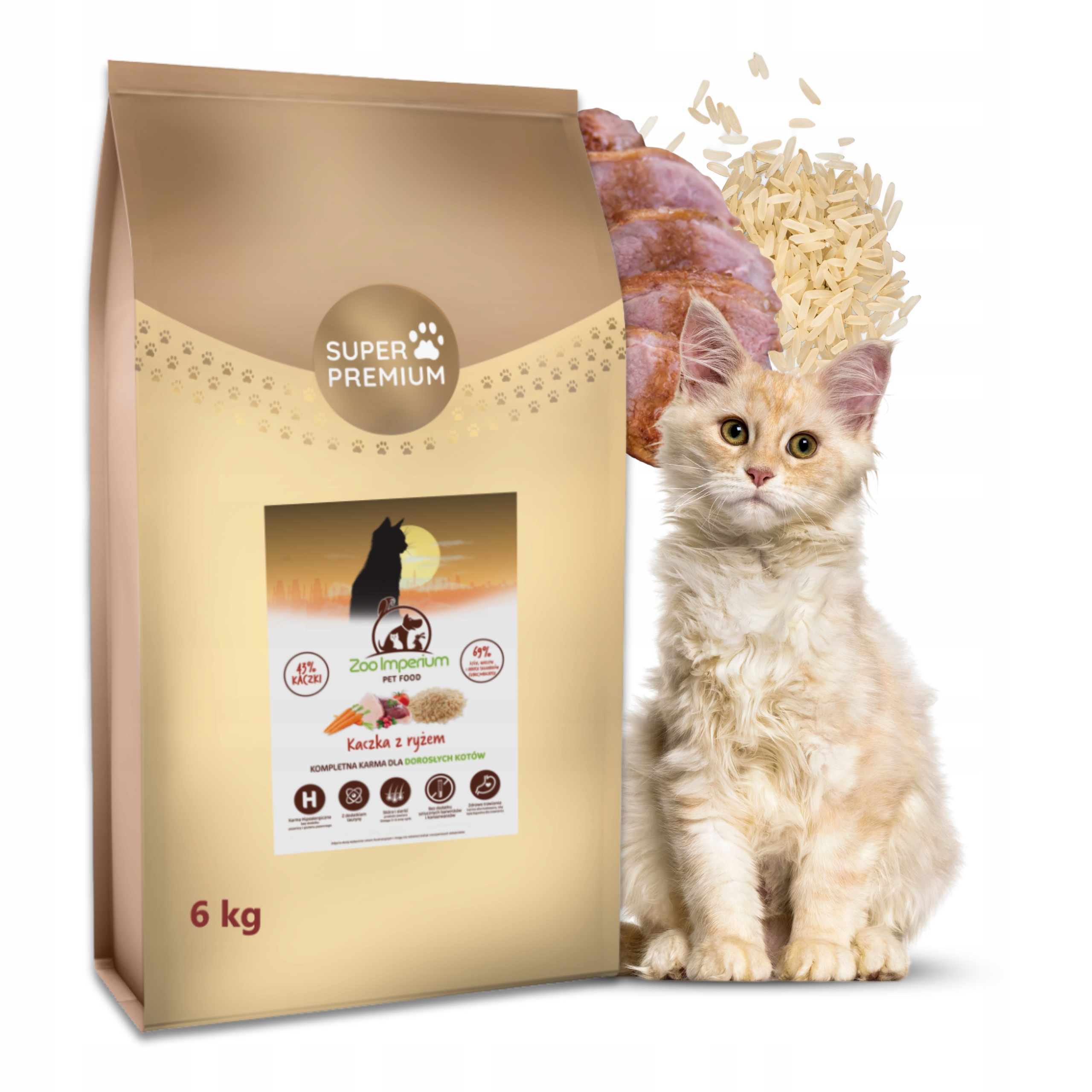 Suché Krmivo pro kočky Hypoalergenní Zoo Imperium Kachna Rýže 6 kg