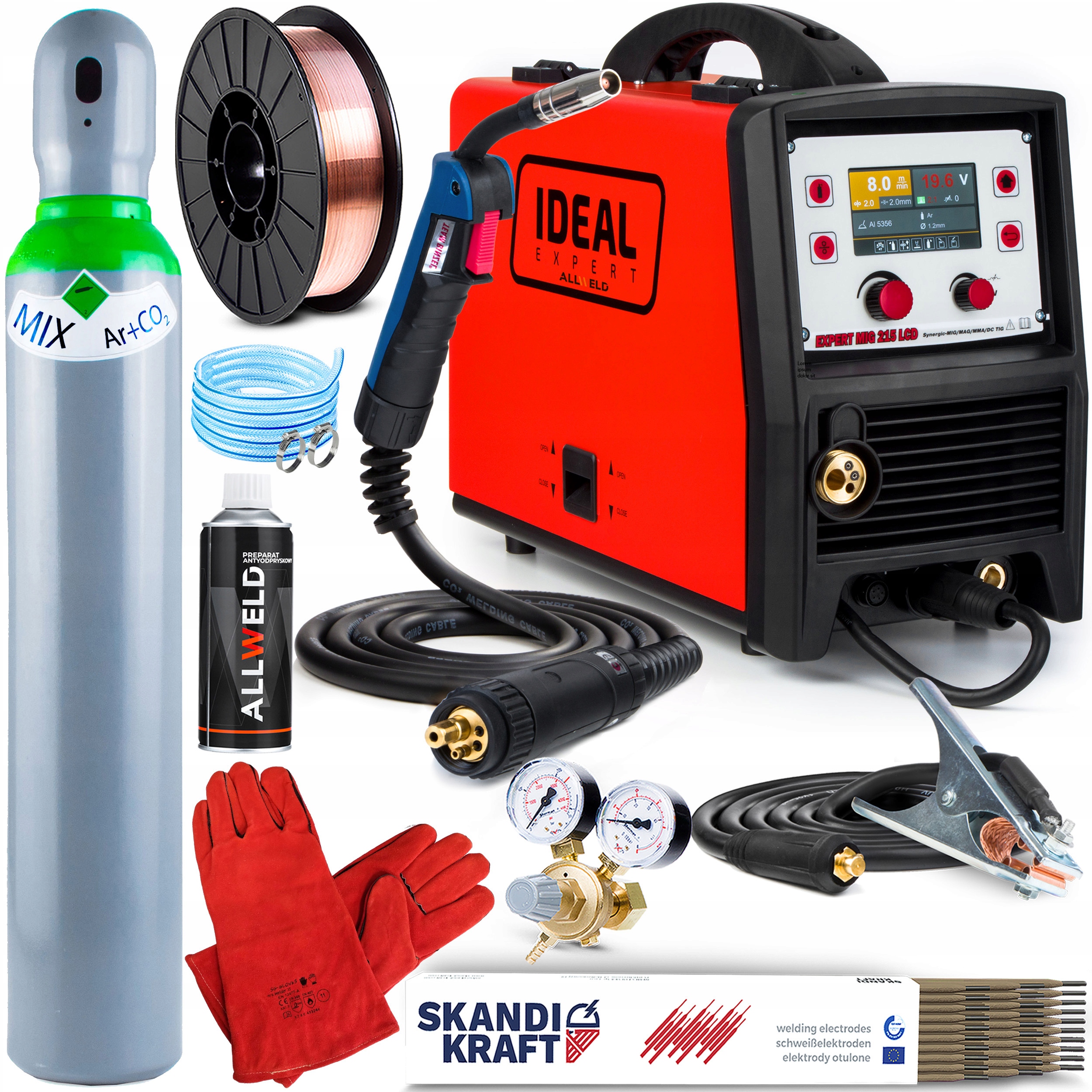 Svařovací Stroj Migomat Ideal Expert Mig 215 LCD Synergie Mma Tig 200A 230V Alu