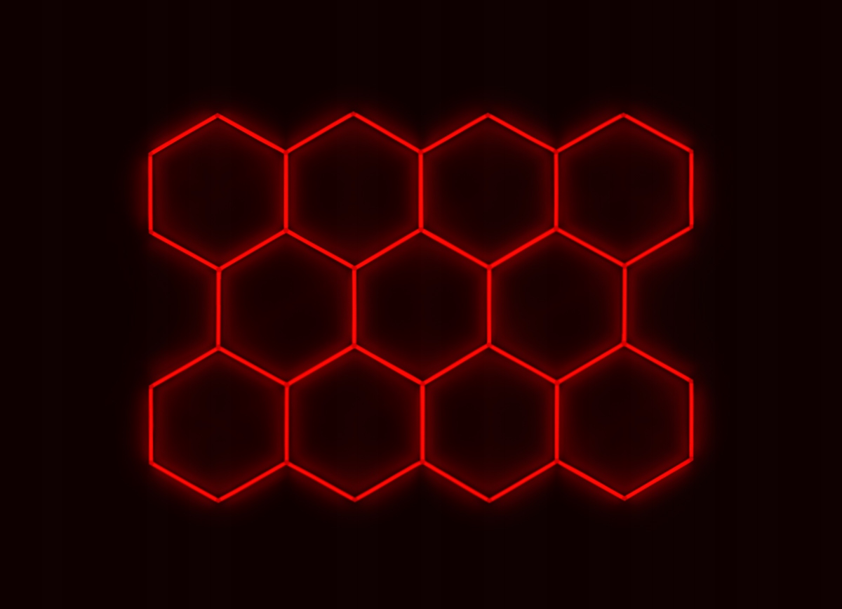 Kompletné Led hexagónové svietidlo červené, rozmer 11 elementov 336 x 238 cm