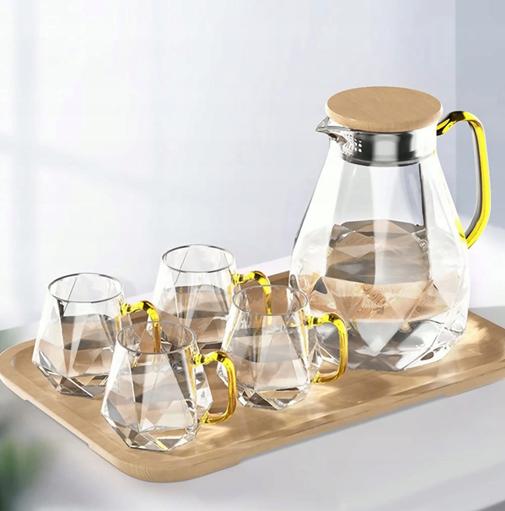 Dujust Skleněný džbán 2L s víkem, 4 šálky, moderní design