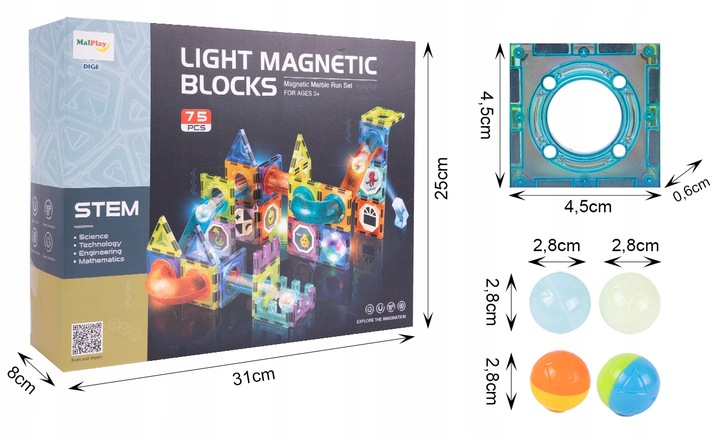 KLOCKI MAGNETYCZNE KONSTRUKCYJNE ŚWIECĄCY TOR 75 el 3D MAGNETIC EDUKACYJNE Rodzaj zestaw