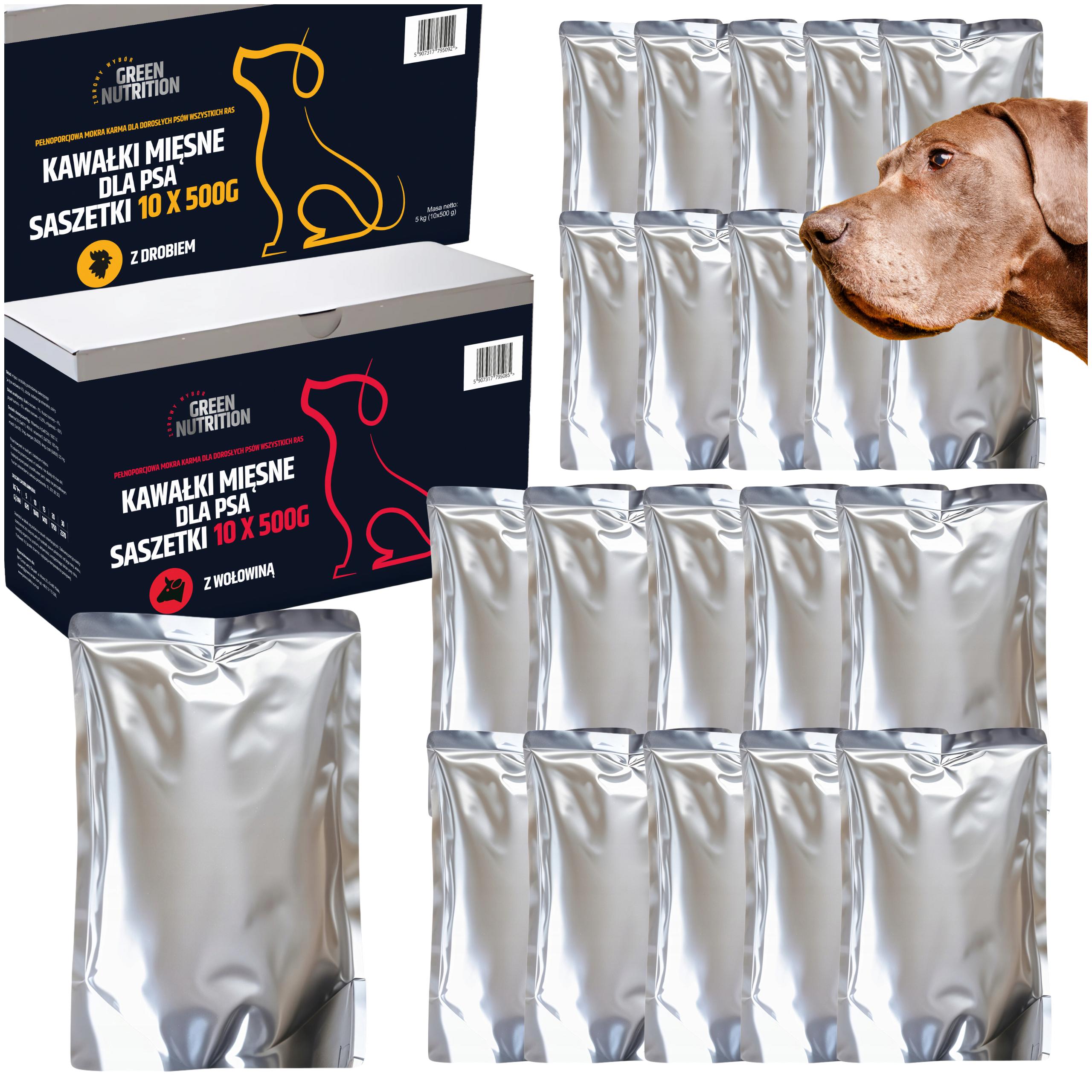 Levně Vlhké Krmivo Pro Psa Sáčky Green Nutrition 500 g 20 ks Hovězí Maso Drůbež