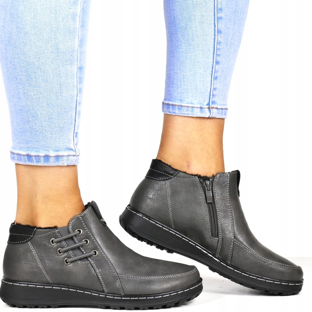 Šedé Kotníkové Boty Nízké Až Ke Kotníkům Plochá Podrážka Lehká Koturna Pohodlné Módní