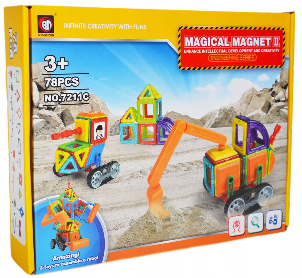 KREATYWNE KLOCKI MAGNETYCZNE MAGICAL MAGNET 78 EL Materiał plastik inny