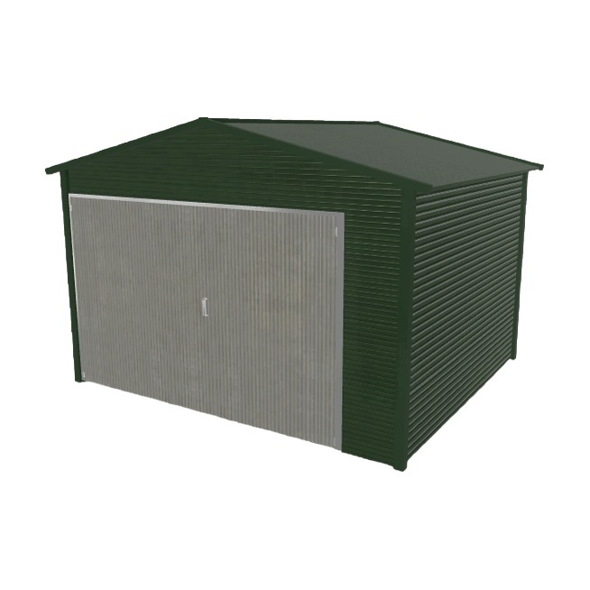 Plechová garáž 3.5 x 3 m jednopolohová, dvouspádová, zelená