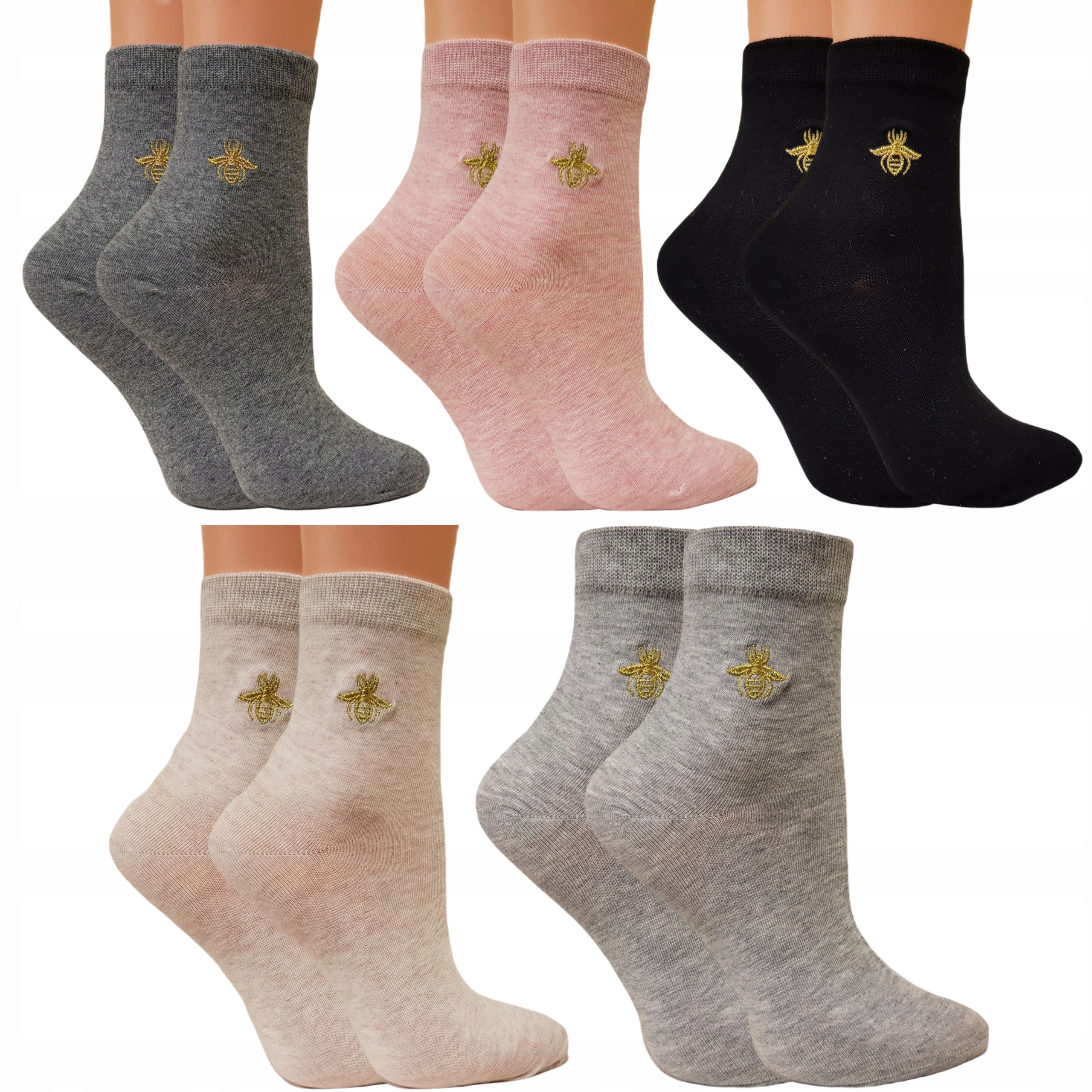 

5 x Skarpety damskie Bawełniane z haftem Pszczoła