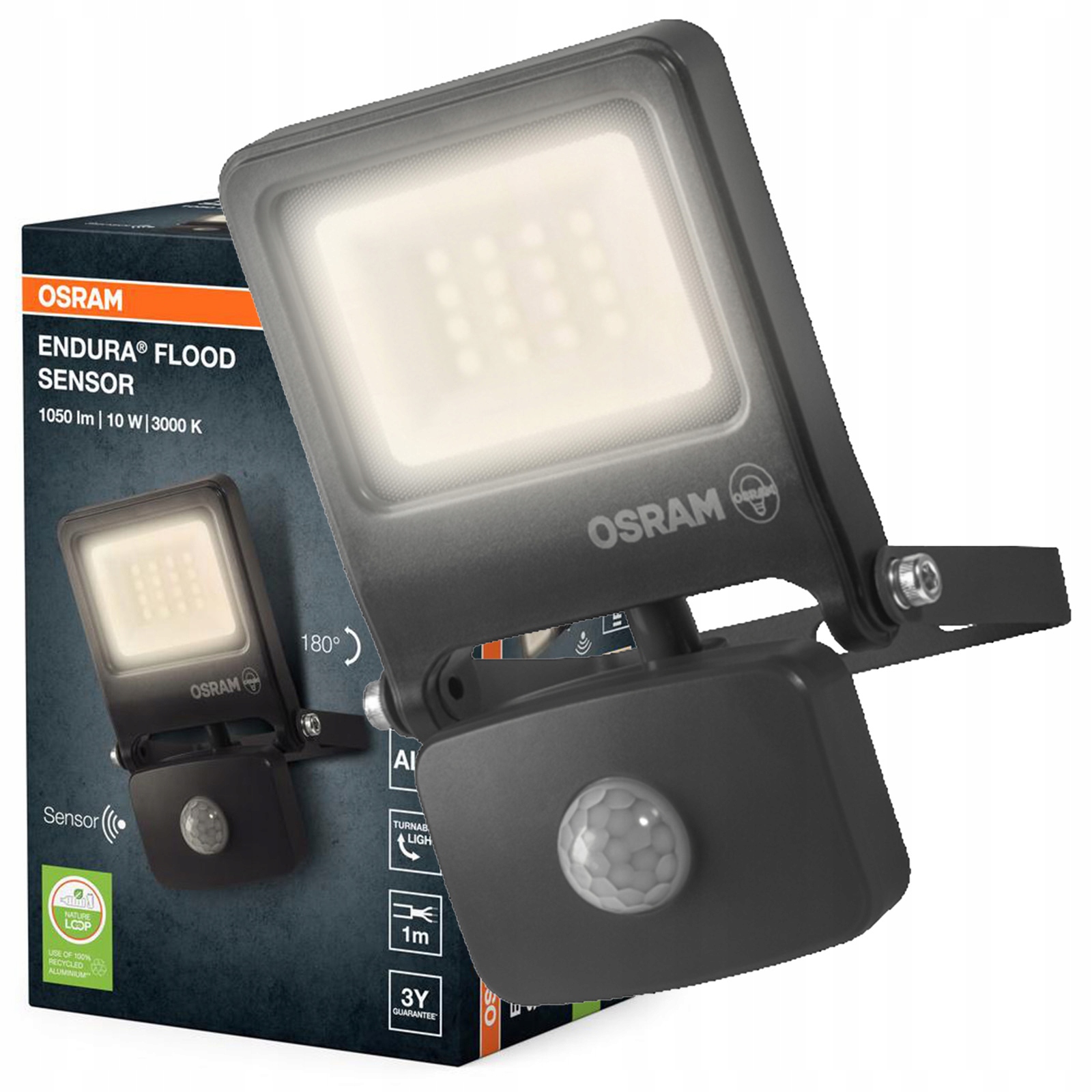 Led Reflektor s pohybovým a soumrakovým senzorem 10W 3000K 1000lm IP44 Endura