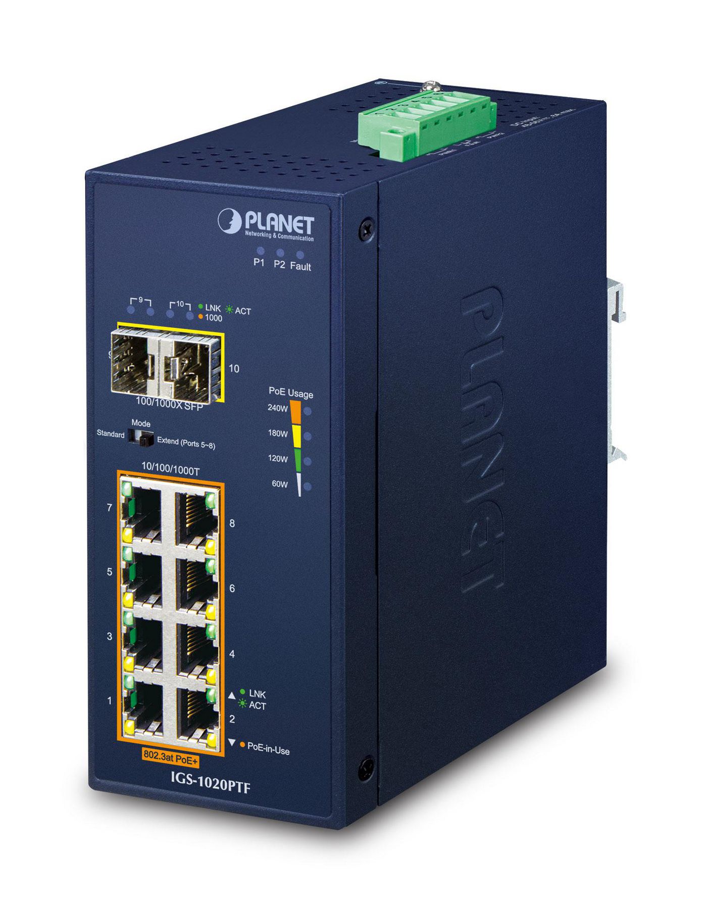 Planet IP30 průmyslový 8portový gigabitový switch (10/100/1000T)