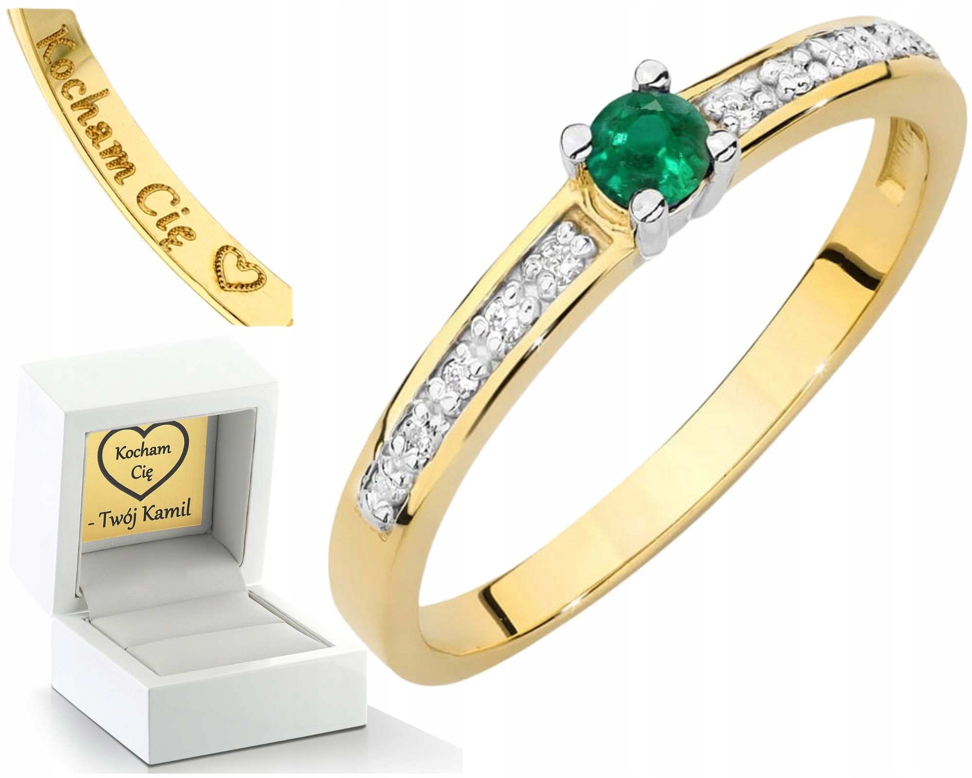 Smaragd Prstýnek Se Smaragdy A Diamanty Gravírování Bonus 585 Dárek