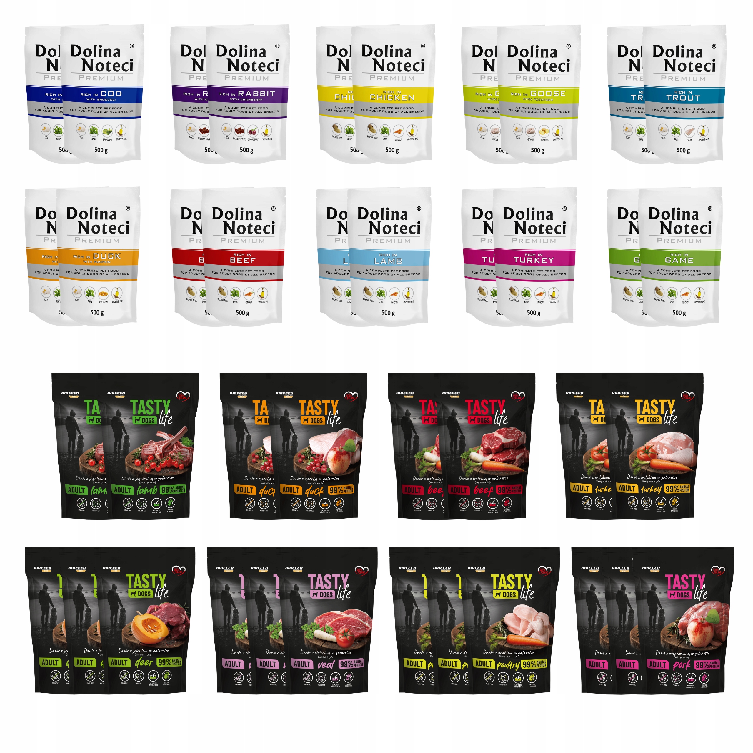 Krmivo pro psy Dolina Noteci Premium Tasty Life mix chutí 40 x 500 g