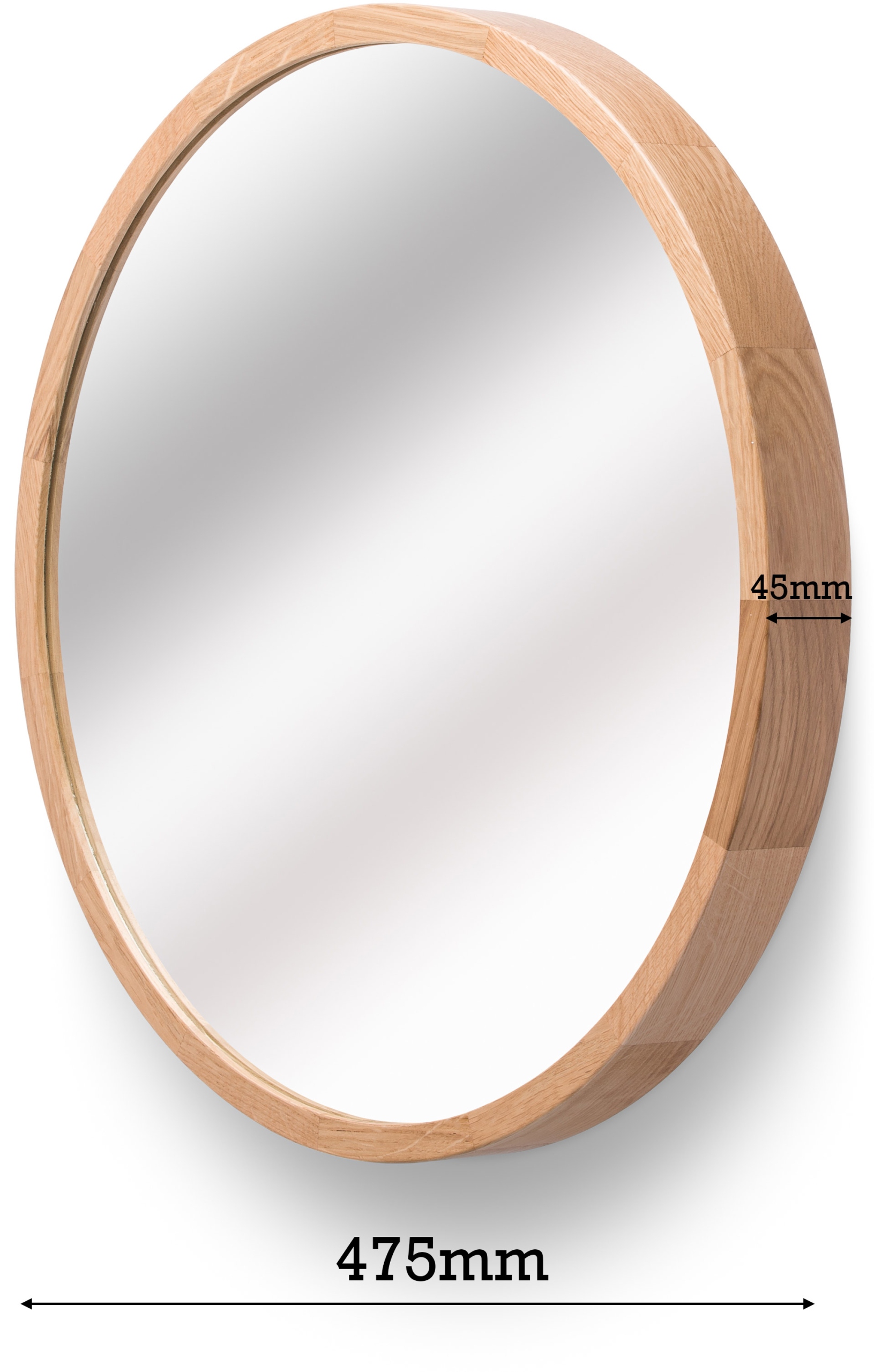 Lustro ścienne LEJA okrągłe drewno fi475 DĄB do przedpokoju salonu STYLOWE Szerokość 475 mm