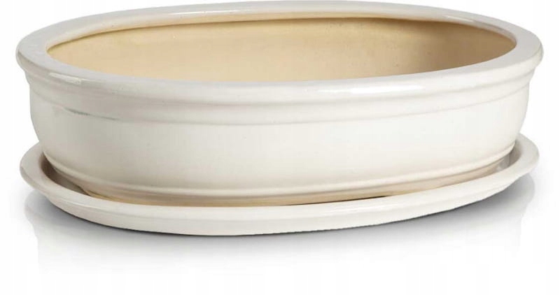 

Kremowa doniczka z podstawką ceramiczna na bonsai
