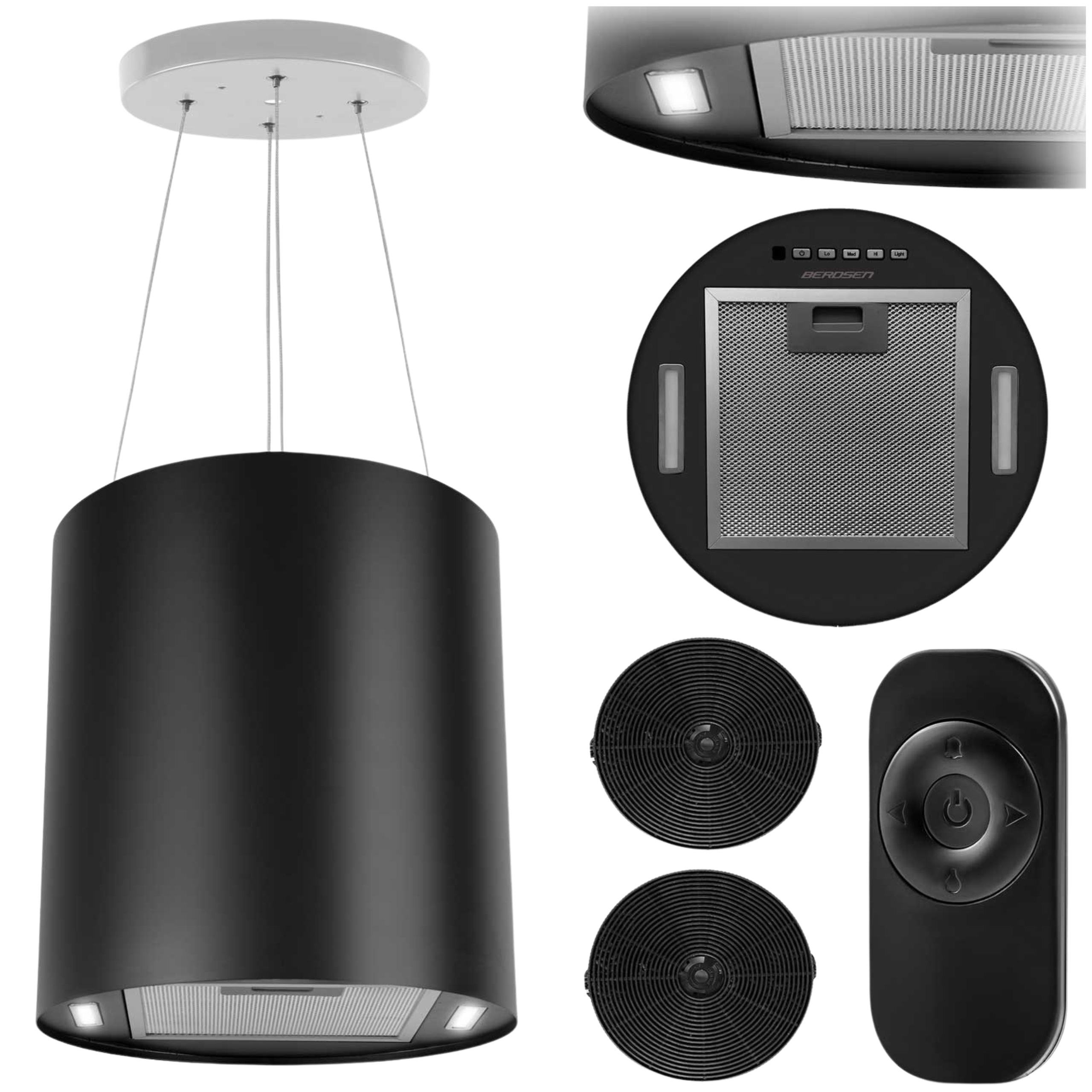 Okap Kuchenny Wyspowy 35 CM Wiszący Na Pilota Czarny