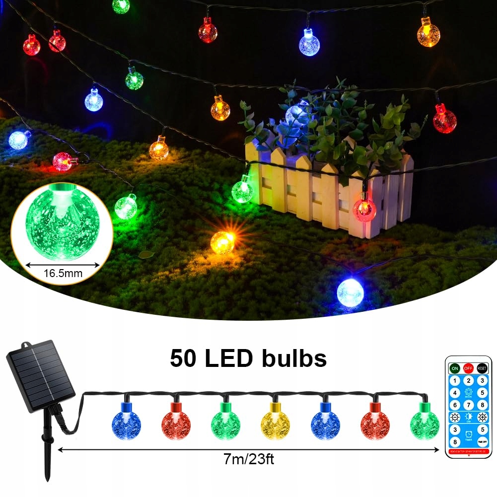 AUAUY Solarna Girlanda Zewnętrzna 7M 50 LED 8 Trybów IP65 Balkon Ogród — miniatura 7