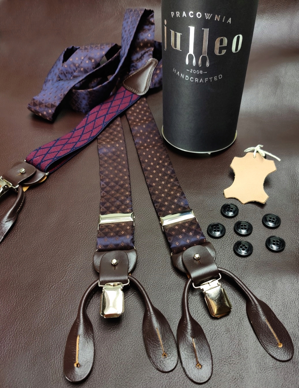 Szelki 2w1 DO SPODNI tkanina romby kolor bakłażan Płeć uniseks