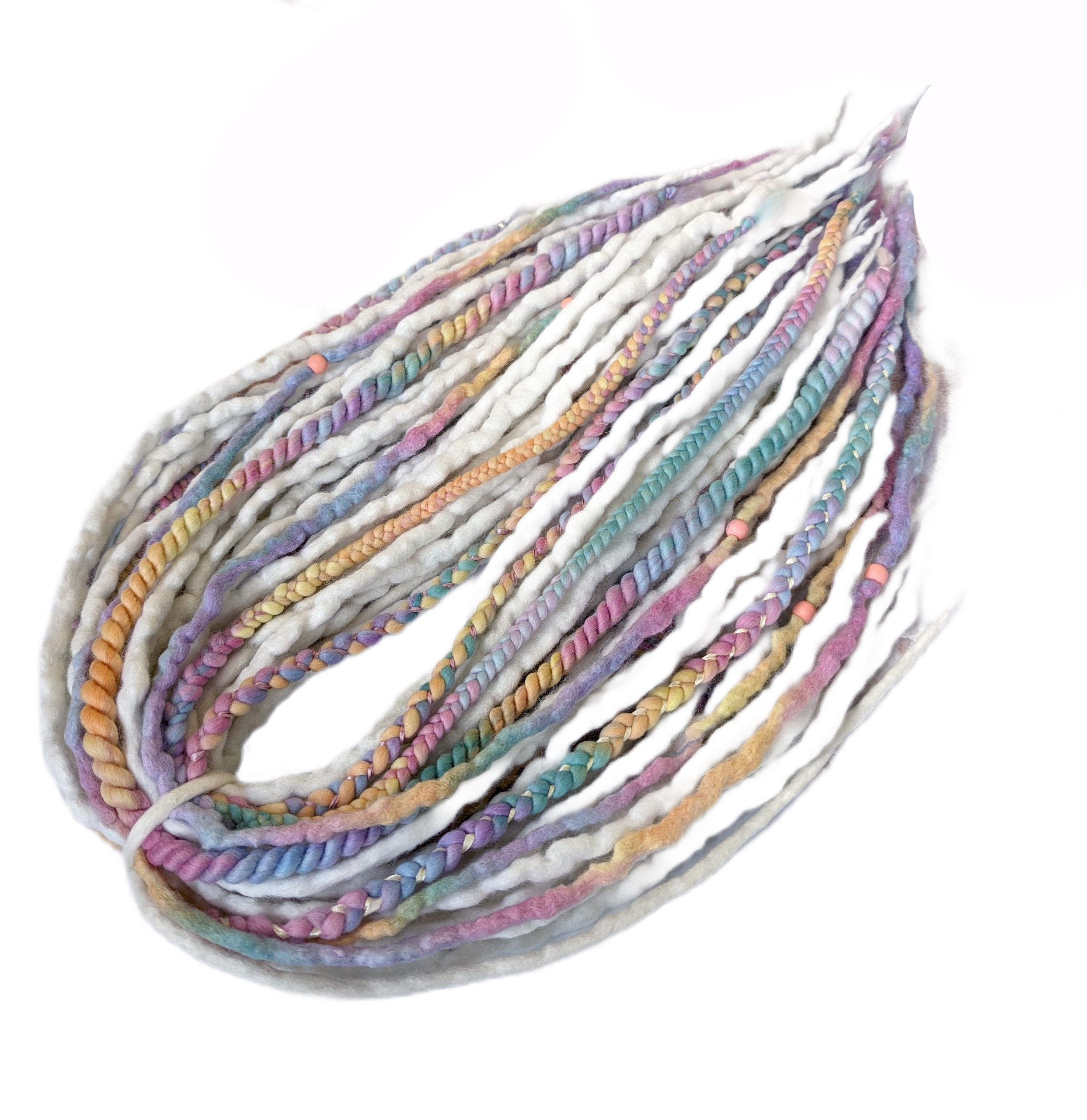 Vlněné pastelky Dredy, bílé pastelové duhové, Duhová Mlha, 40 kusů