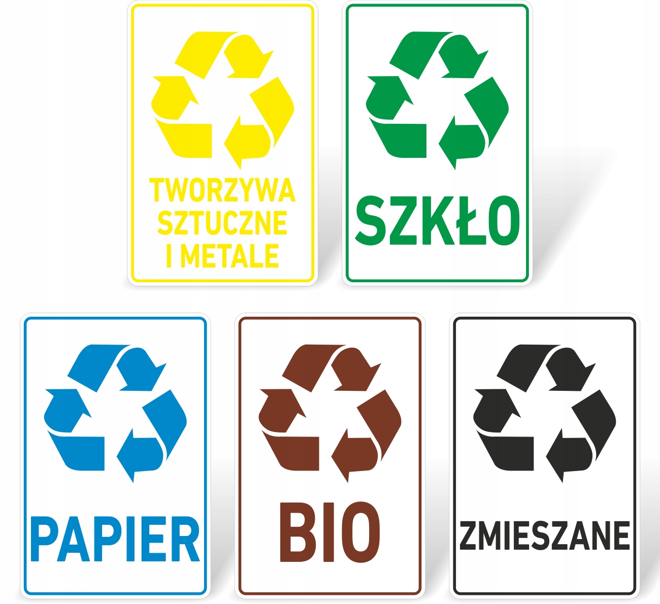 

zestaw 5 Naklejki Na Kosz segregacja śmieci 30 cm
