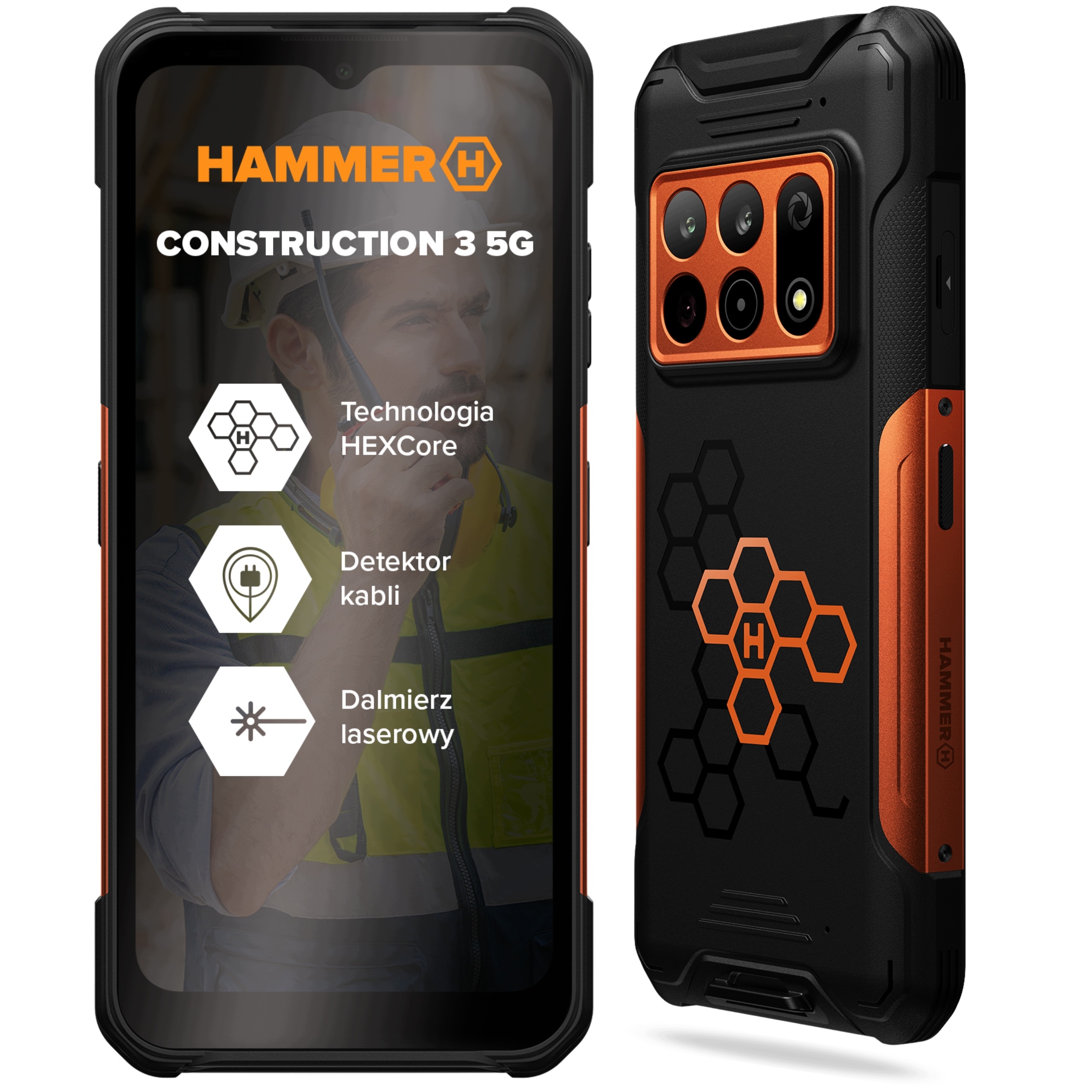 Smartfon Hammer Construction 3 5G 6/128GB Pancerny Detektor Kabli Nfc IP69