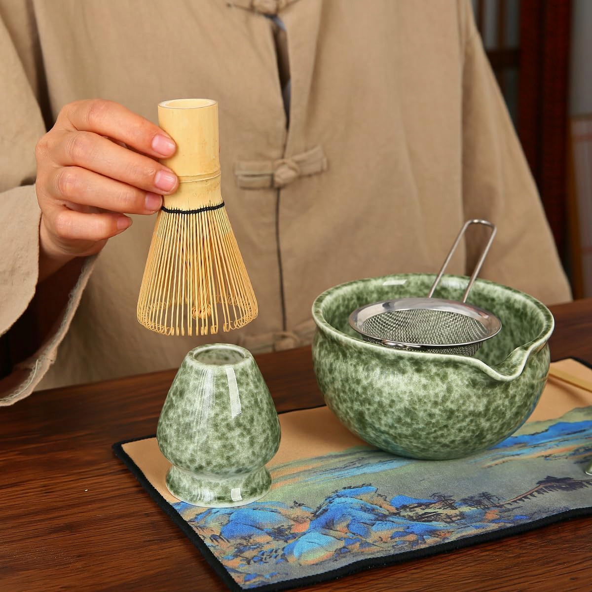 Matcha ruošimo rinkinys 7 vnt. su chasen šluotele ir chashaku šaukšteliu