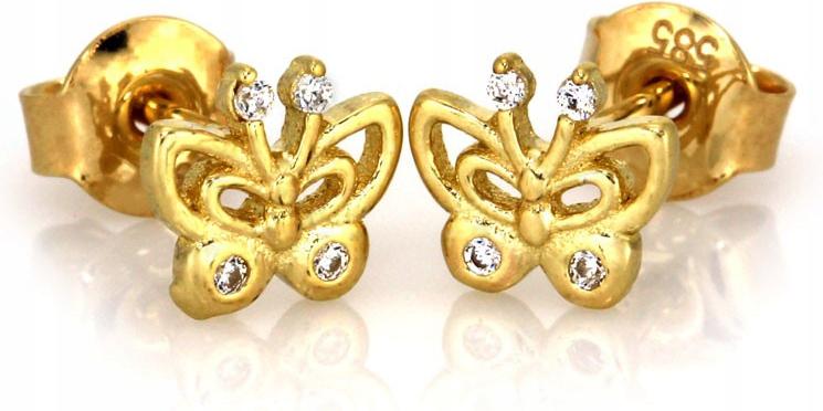 Zlaté náušnice 585 na tyči pro dítě, motýlek se zirkonem 14k, módní