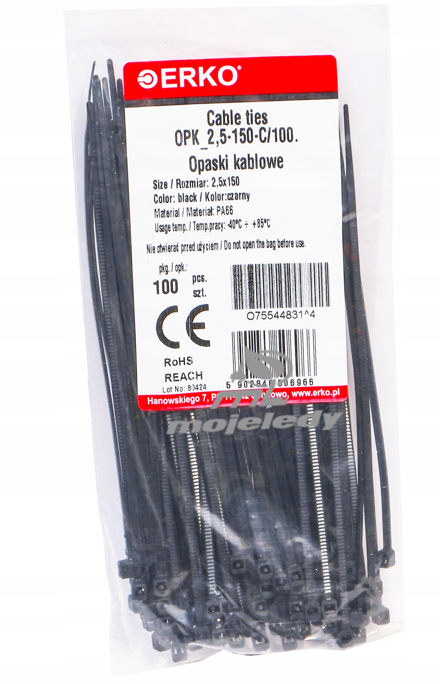 

opaska zaciskowa czarna Opk 150 2,5 100szt Erko