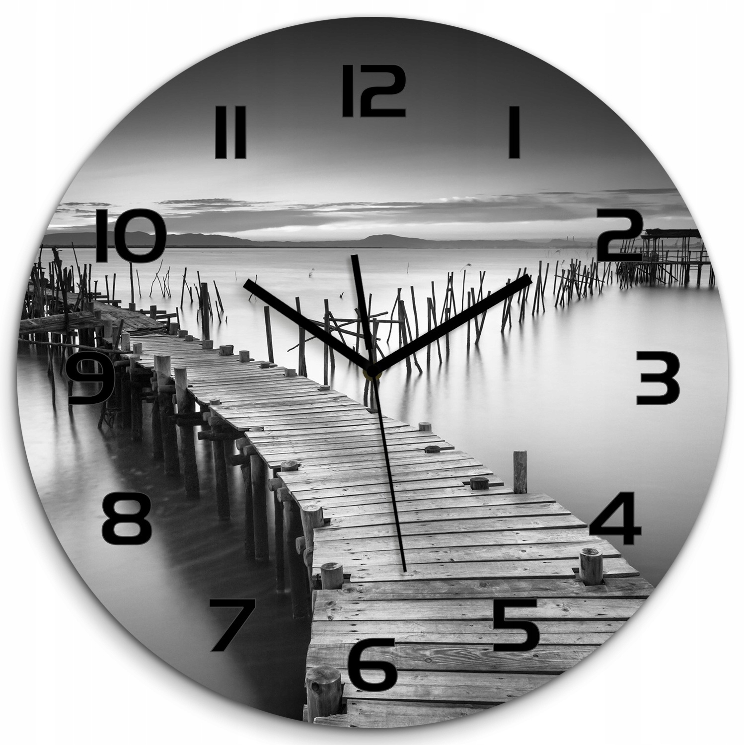 

Zegar ścienny ze szkła, duży Drewniane molo fi 60