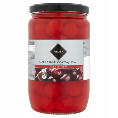 Levně Koktejlové červené třešně bez ocásků Rioba jsou celé vhodné pro dekorativní nápoje