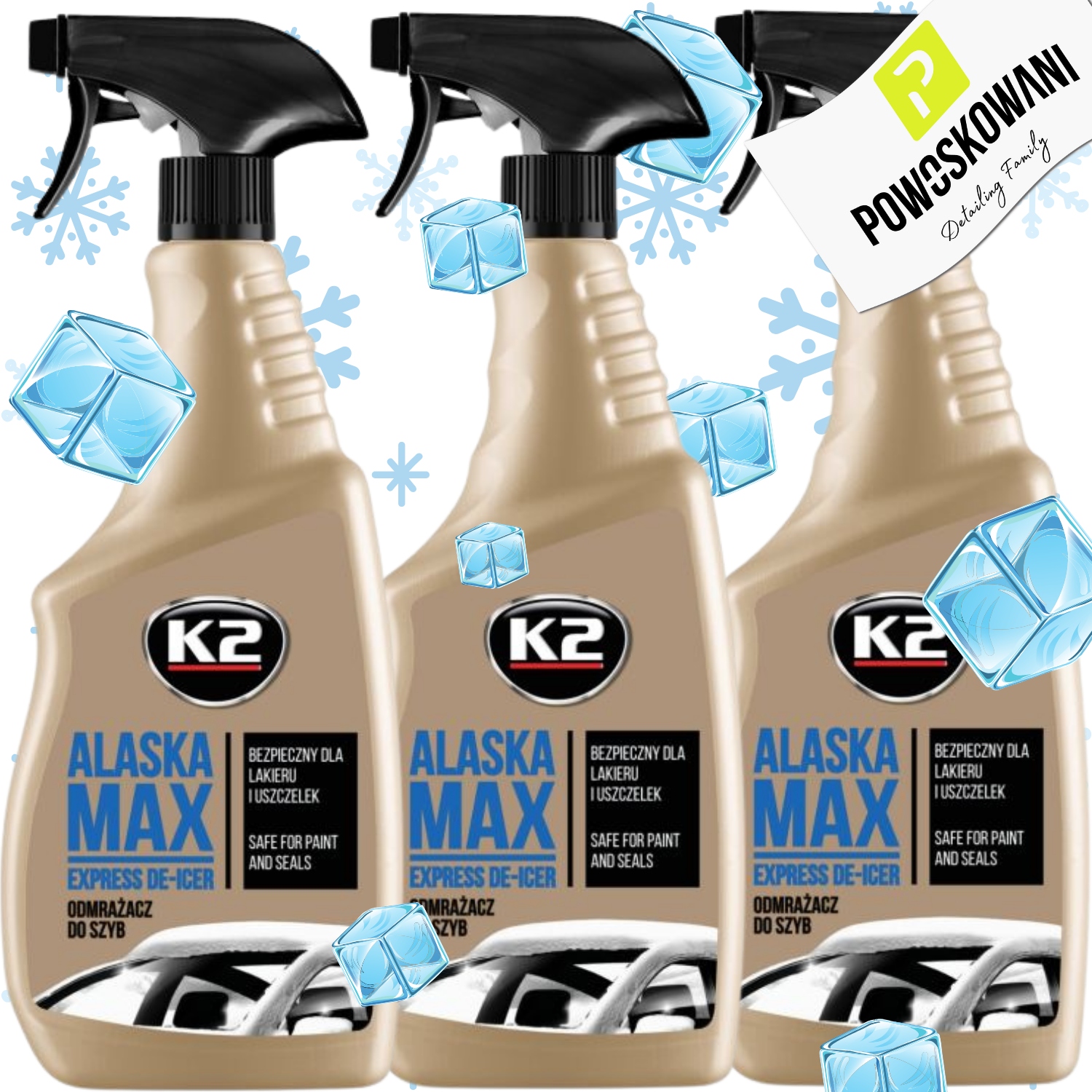 K2 ALASKA MAX 700 ml ODMRAŻACZ DO SZYB ZAMOCHODOWYCH ZESTAW ZIMOWY 3 SZTUKI